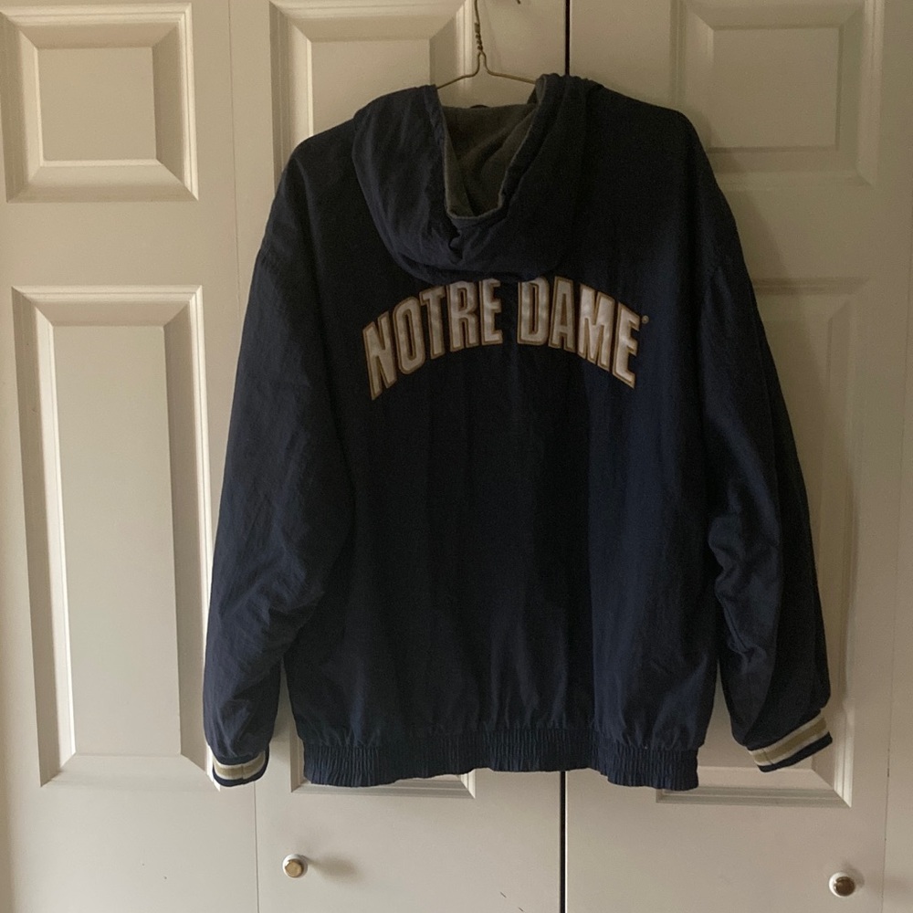 Vintage Notre Dame men’s L full zip lined hooded jacket Navy water repellent - Picture 2 of 14